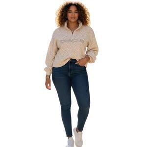 Bebe Fleece 1/4 Zip Pull Over Embroidered Logo Sweater Size 2X